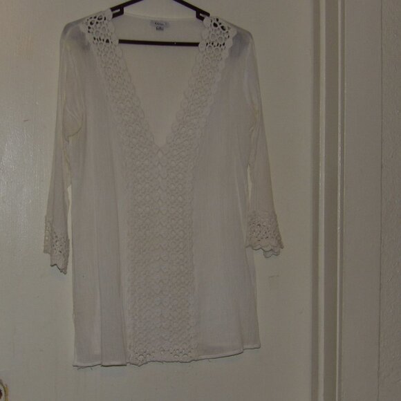 Raviya White Cotton Crochet Detail Top M - Picture 1 of 7
